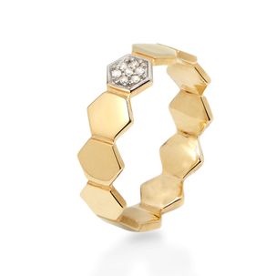 Anel At The Top Hexágono Largo em Ouro Amarelo 18k com Diamantes