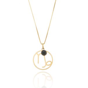 Pingente Signo de Capricórnio de Ouro Amarelo 18k com Ônix