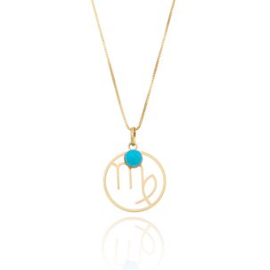Pingente Signo de Virgem de Ouro Amarelo 18k com Pedra Turquesa