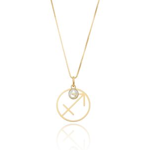 Pingente Signo de Sagitário de Ouro Amarelo 18k com Topázio Azul