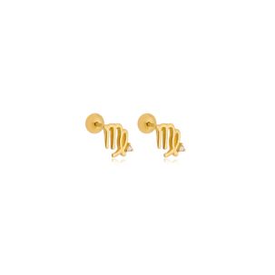 Brincos Signo de Virgem de Ouro Amarelo 18k com Diamante