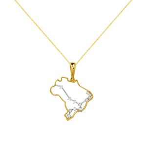 Colar Mapa do Brasil de Ouro Amarelo 18k com Diamantes