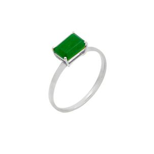 Anel Urban Retangular de Ouro Branco 18k com Quartzito Verde