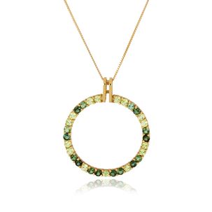 Pingente Moldura de Ouro Amarelo 18k com Turmalina Verde e Peridoto