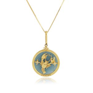 Pingente Signo Câncer de Ouro Amarelo 18k com Quartzo Paraíba