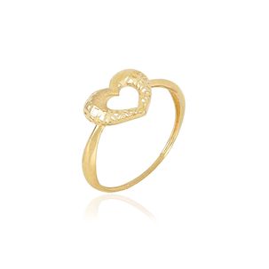 Anel Coração de Ouro Amarelo 18k Texturizado
