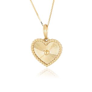 Pingente Coração Raiado de Ouro Amarelo 18k