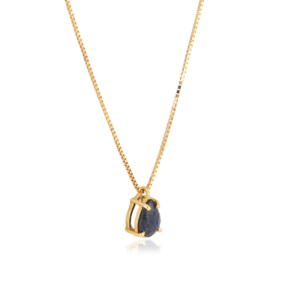 Colar Gota em Ouro Amarelo 18k com Safira Azul-1750047662754