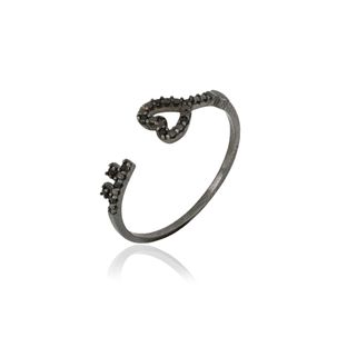 Anel Chave Coração de Ouro Negro 18k com Espinélios