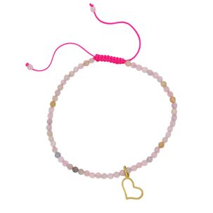 Pulseira Shambala Coração de Ouro Amarelo 18k e Morganita