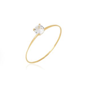 Anel Solitario de Ouro Amarelo 18k com Zircônia