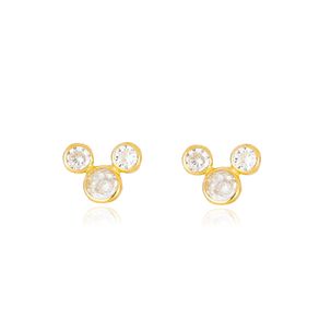 Brincos Infantis Mickey de Ouro Amarelo 18k e Zircônias